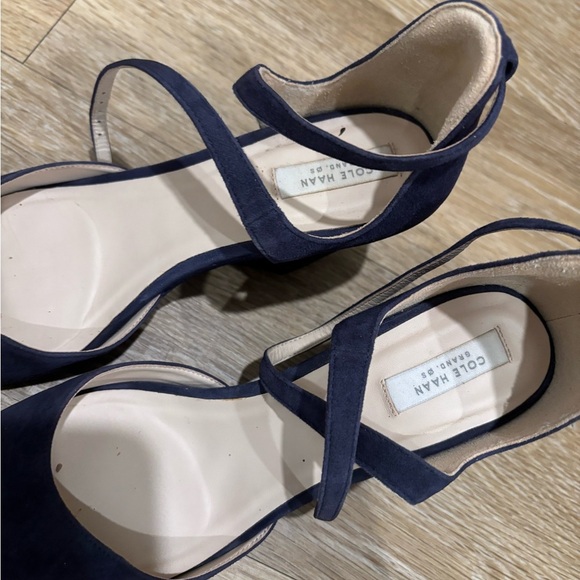 Cole Haan Grand OS Women's Size 8B Blue Suede Wedge Heel Ankle Strap Sandals - Picture 4 of 7